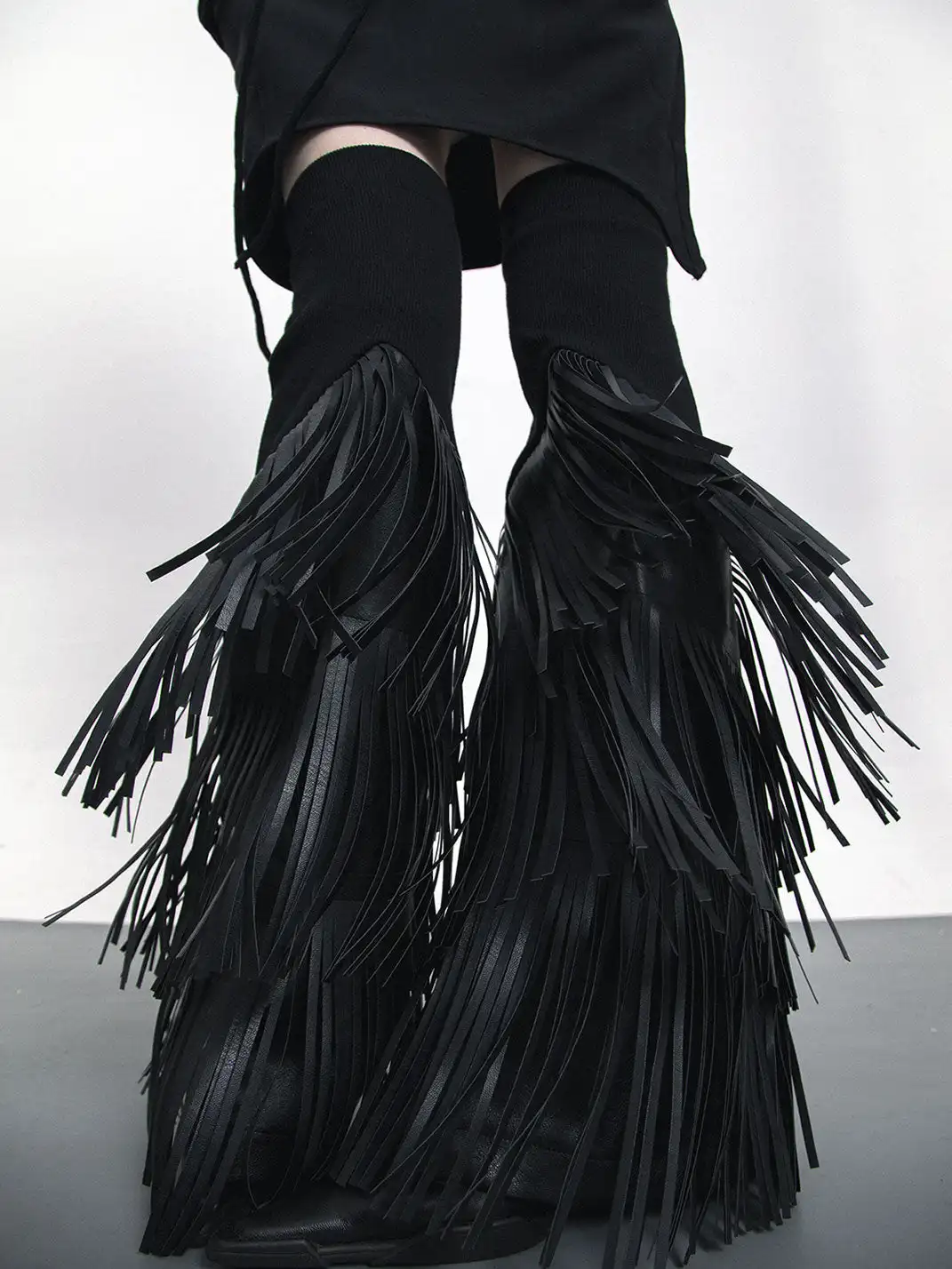 SS2L | Leather Fringe Flared Leg Warmers