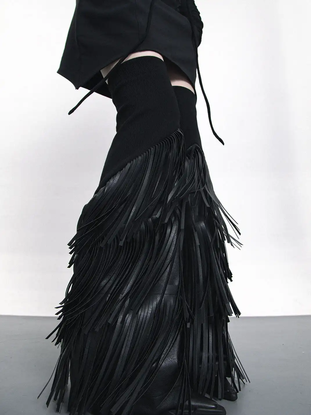 SS2L | Leather Fringe Flared Leg Warmers