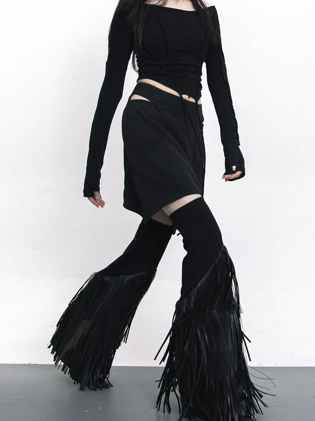 SS2L | Leather Fringe Flared Leg Warmers