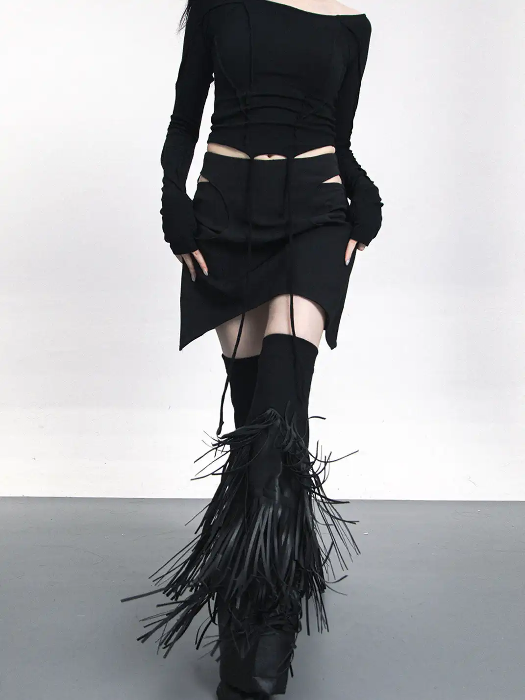 SS2L | Leather Fringe Flared Leg Warmers