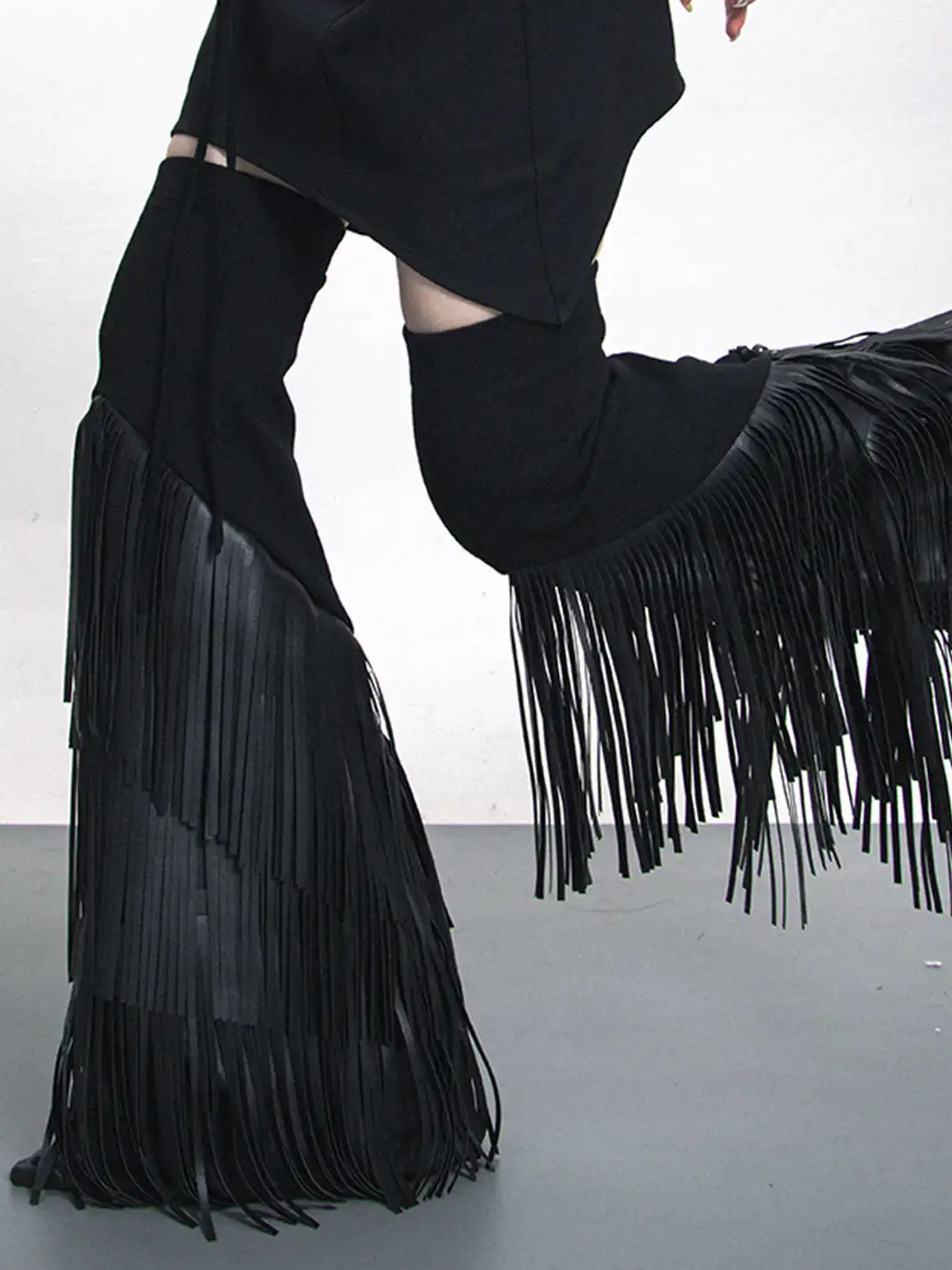 SS2L | Leather Fringe Flared Leg Warmers