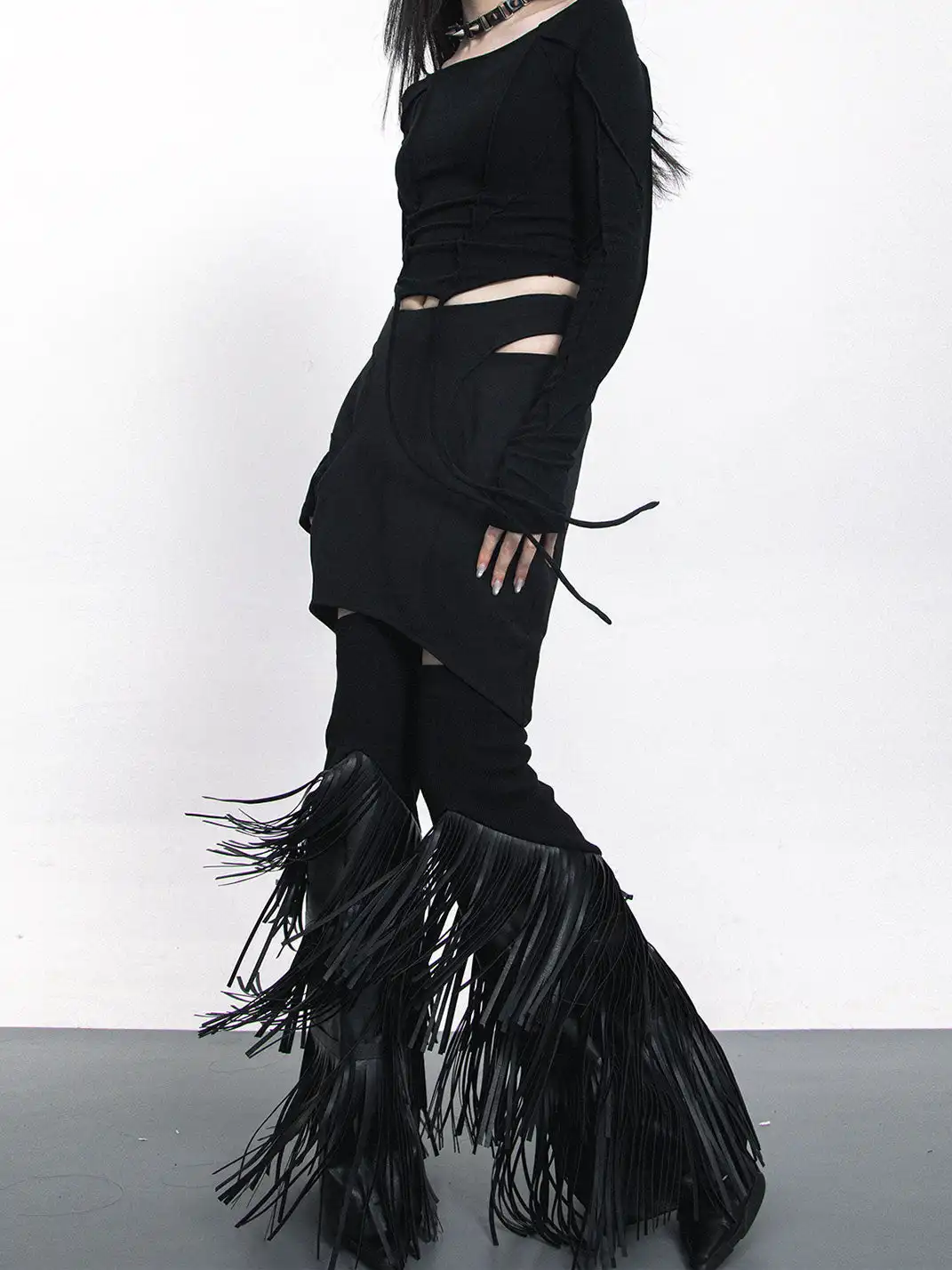 SS2L | Leather Fringe Flared Leg Warmers