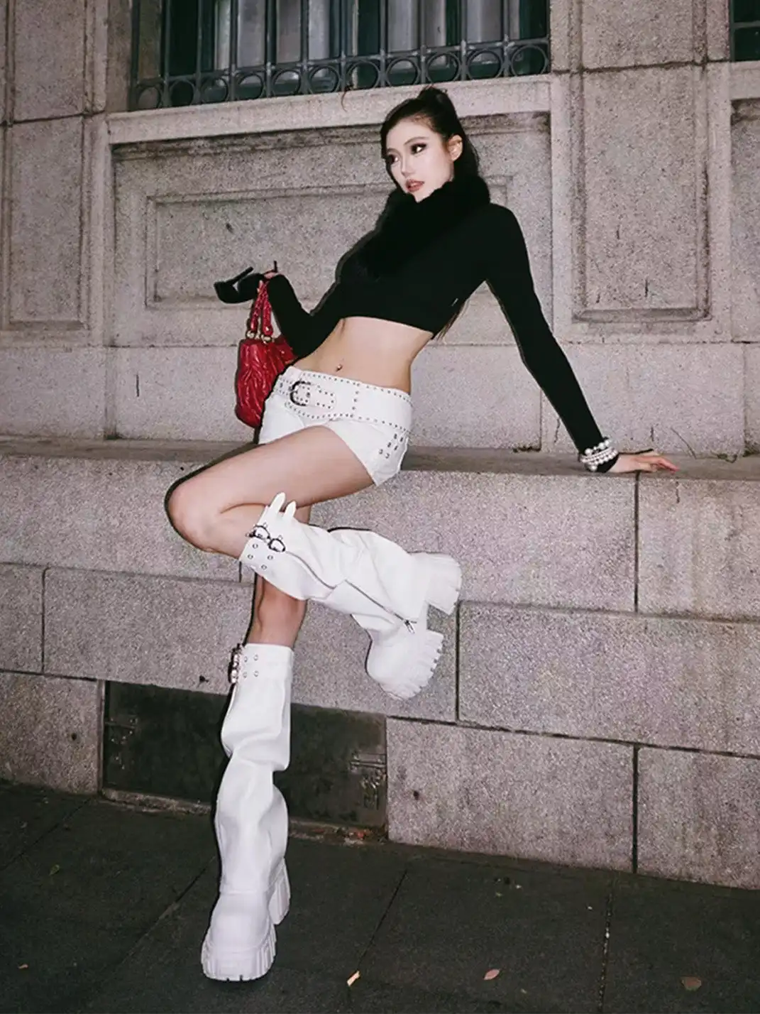 FYSPR丨“A Night Out" Platform Boots With Removable Shaft - White