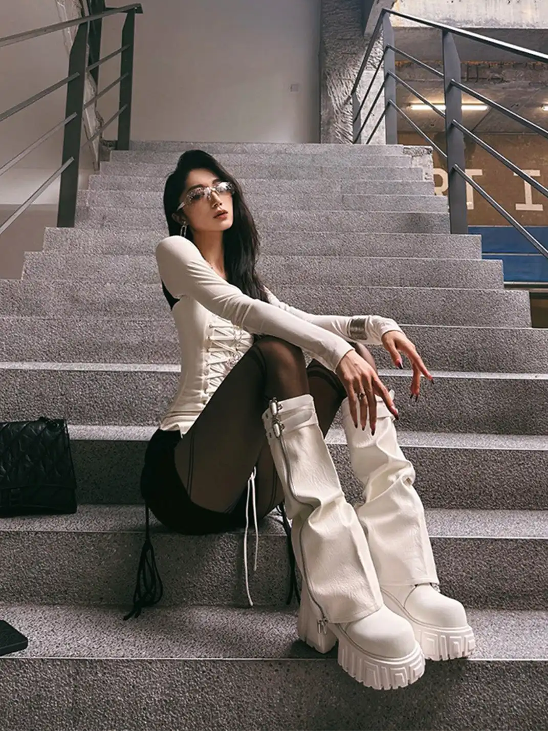 FYSPR丨“A Night Out" Platform Boots With Removable Shaft - White
