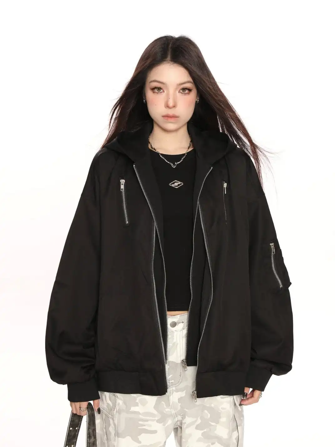 BIGGOLD | Hooded Bomber Jacket Faux-2-Piece Design