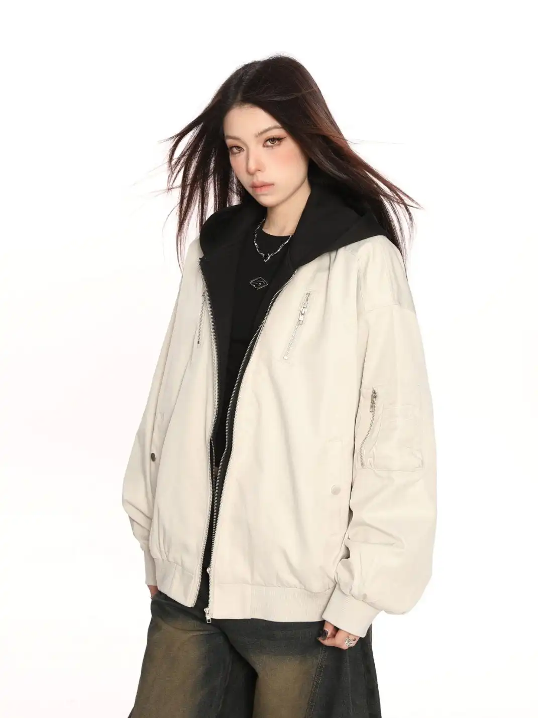 BIGGOLD | Hooded Bomber Jacket Faux-2-Piece Design
