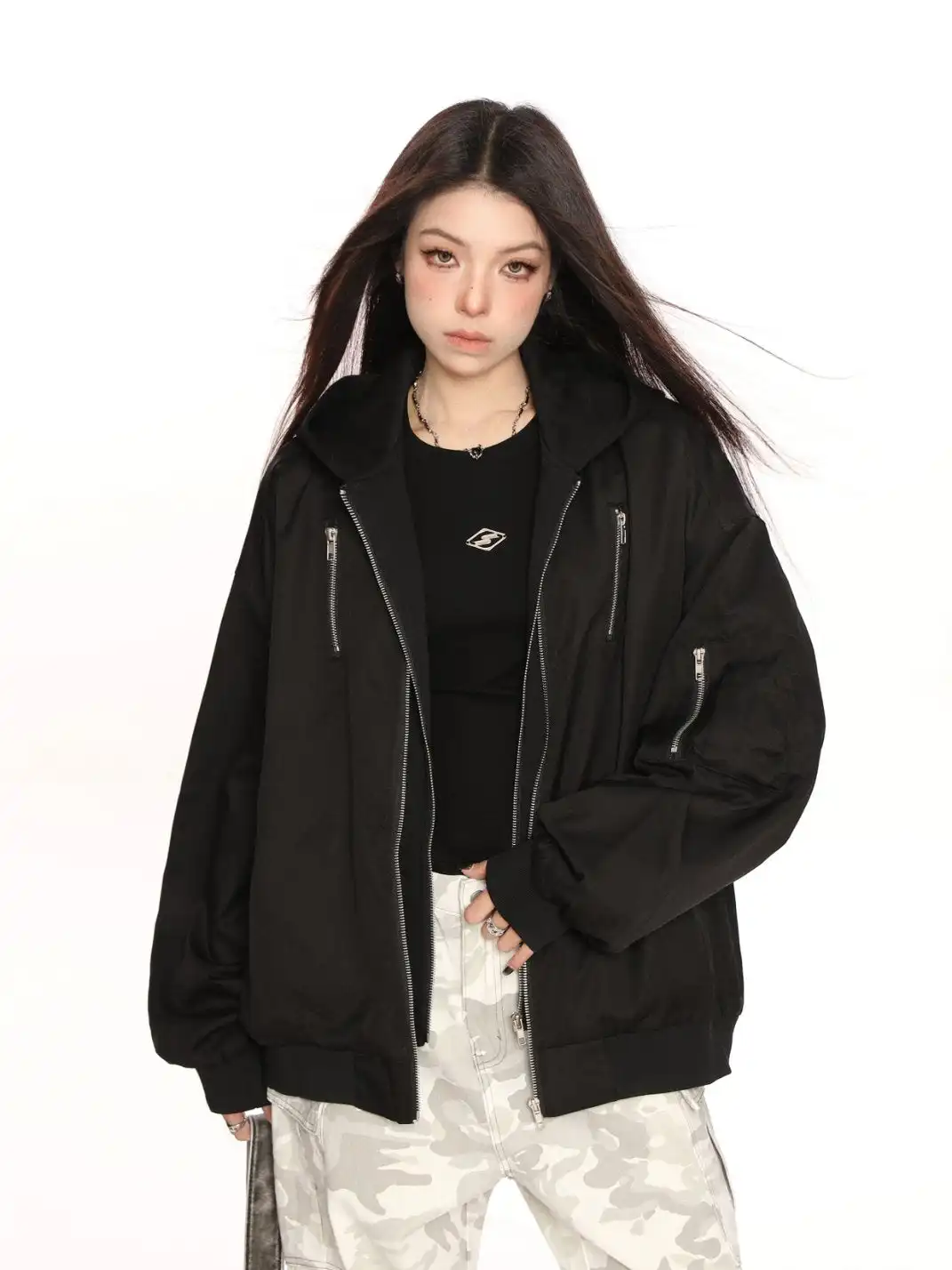 BIGGOLD | Hooded Bomber Jacket Faux-2-Piece Design