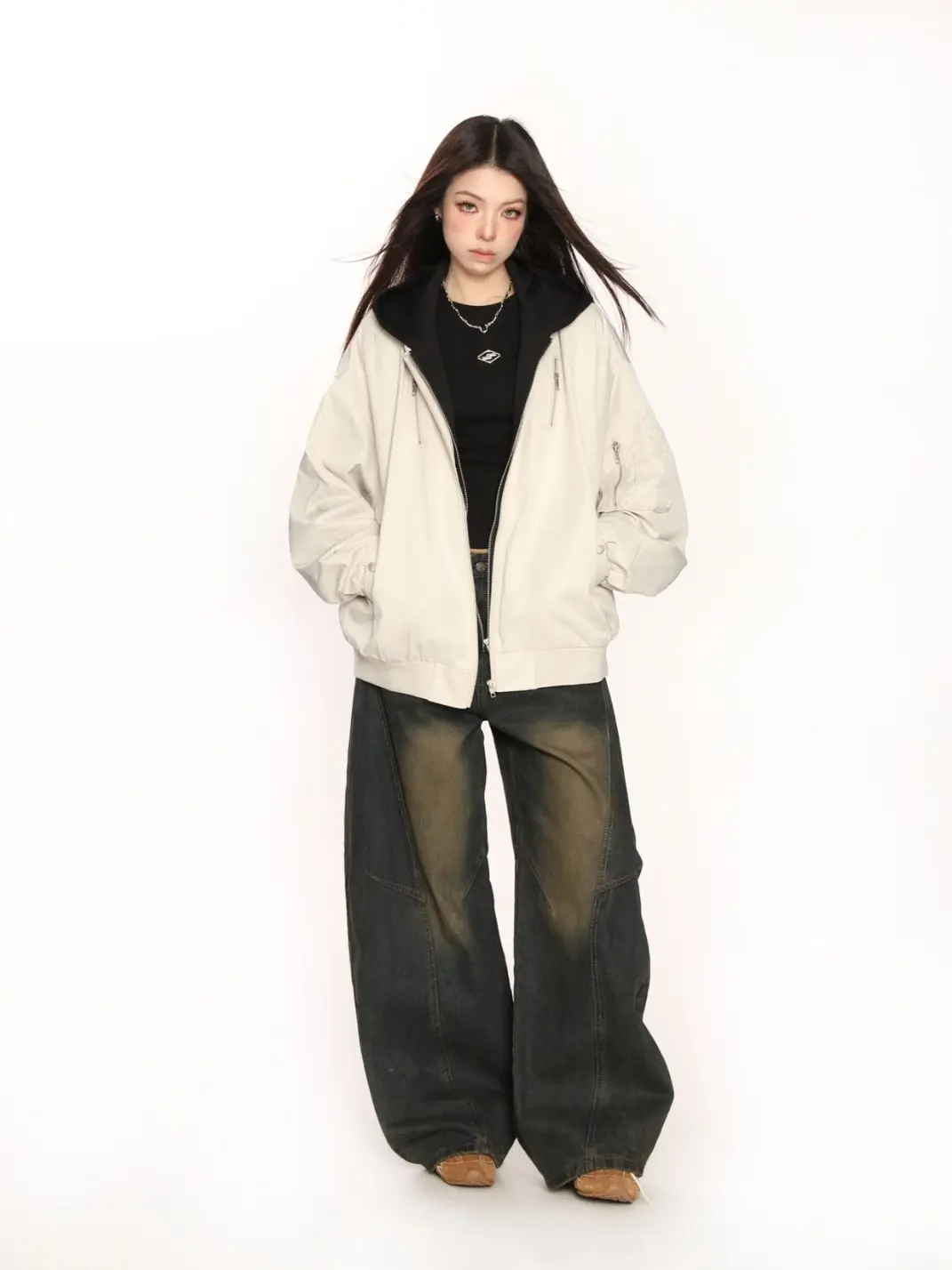 BIGGOLD | Hooded Bomber Jacket Faux-2-Piece Design