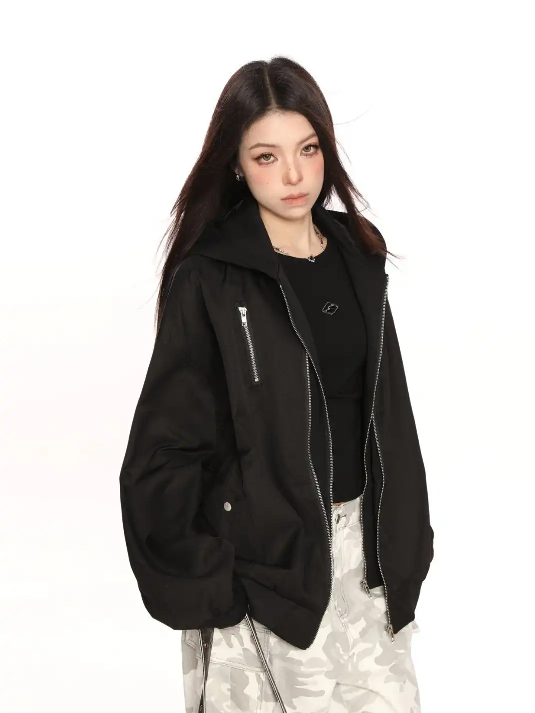 BIGGOLD | Hooded Bomber Jacket Faux-2-Piece Design