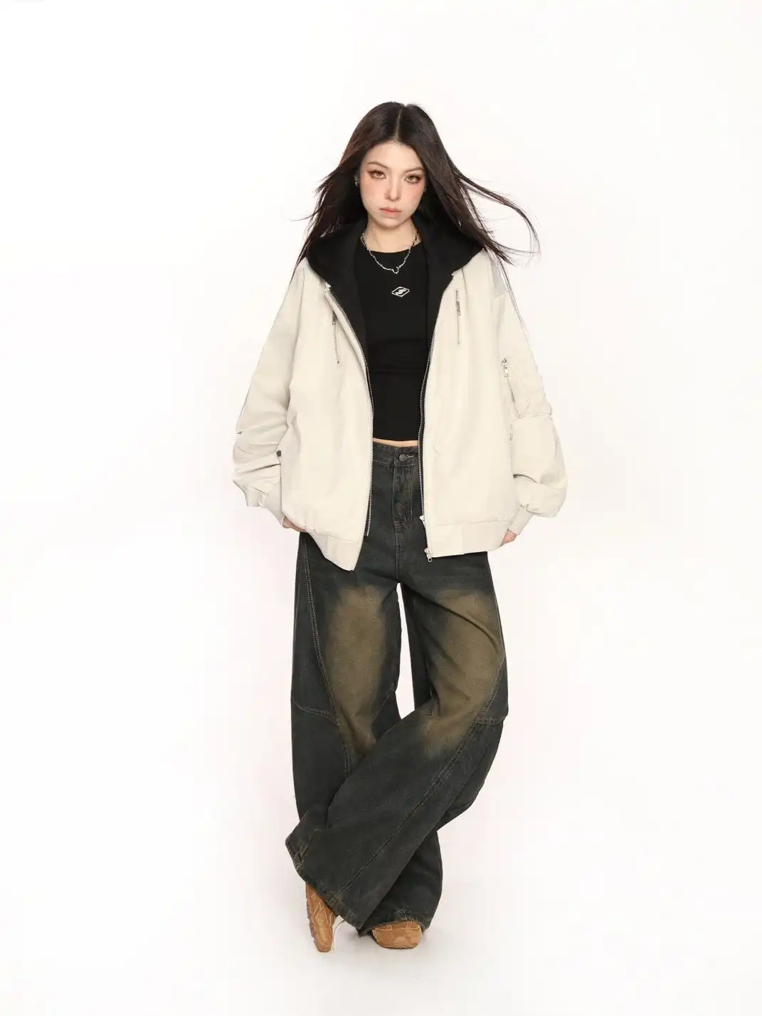BIGGOLD | Hooded Bomber Jacket Faux-2-Piece Design