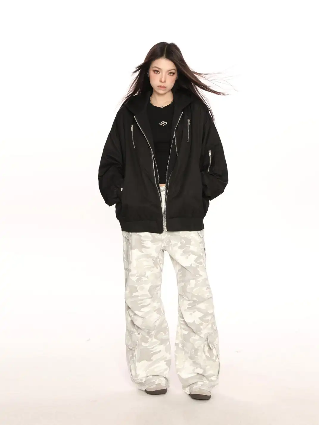BIGGOLD | Hooded Bomber Jacket Faux-2-Piece Design