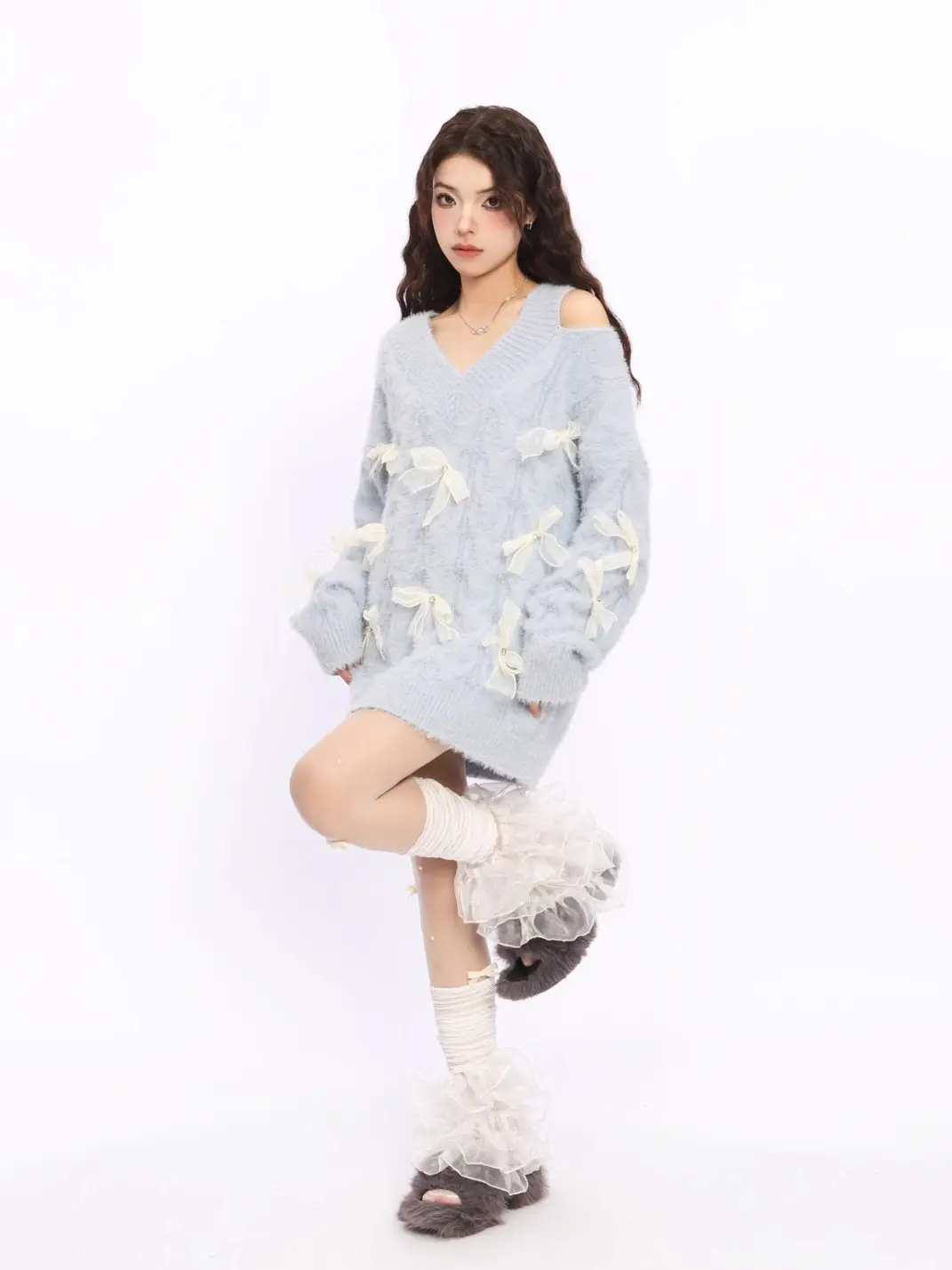 BIGGOLD | Off-Shoulder Red Bow Knit Sweater