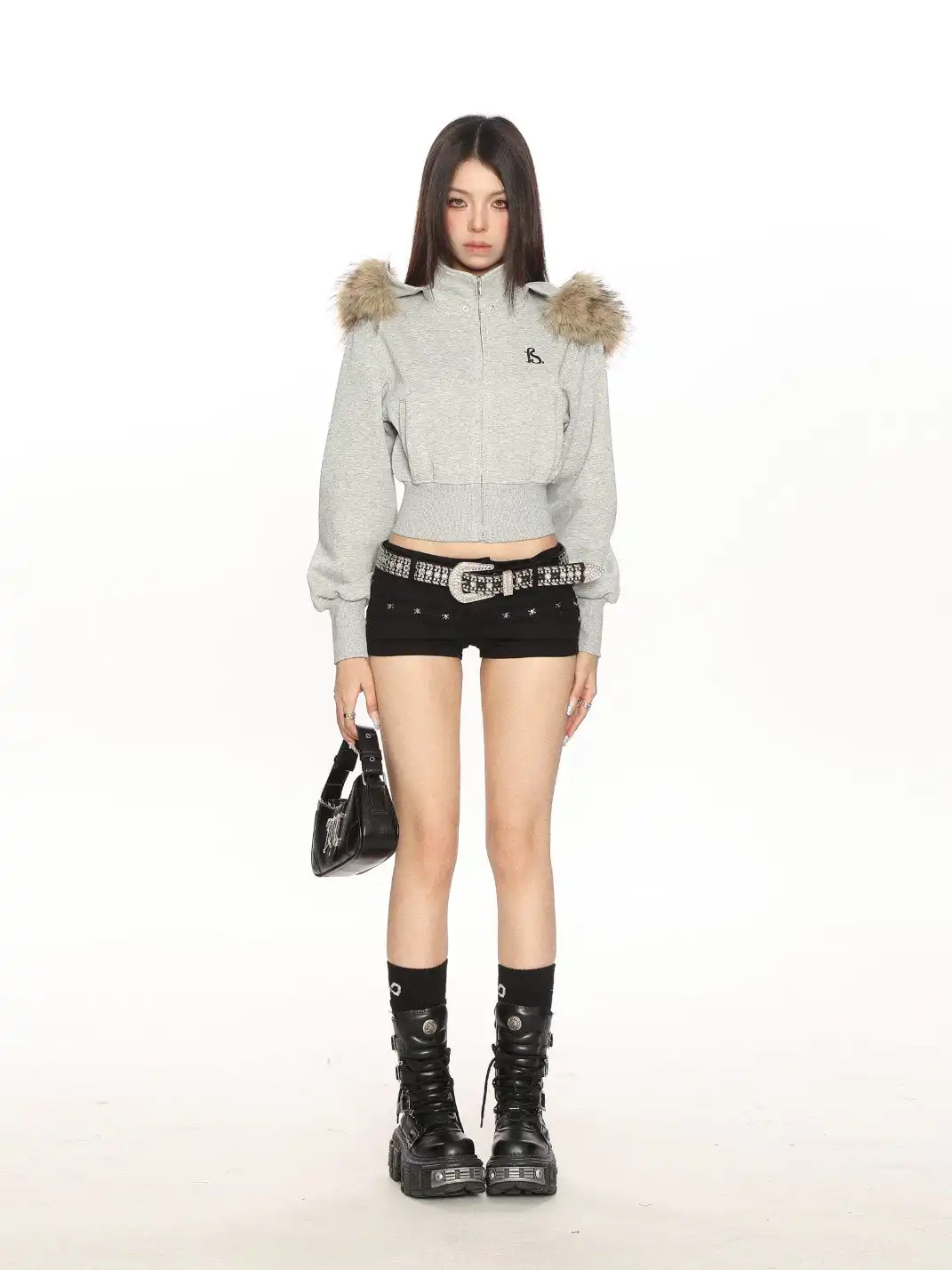 BIGGOLD | Removable Fur Hooded Cropped Sweatshirt
