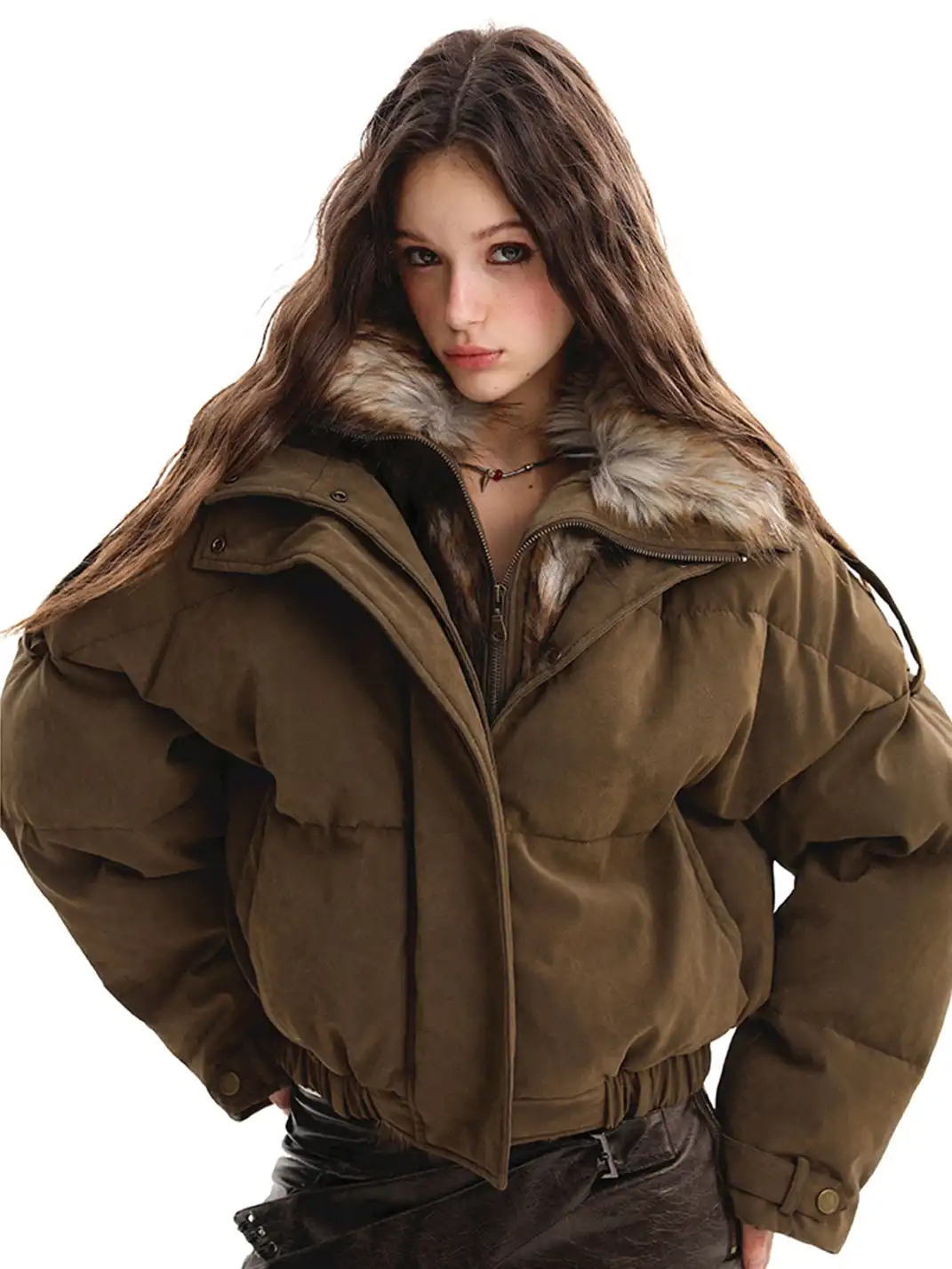BIGGOLD | Faux Fur Collar Deconstructed Cargo Puffer Jacket