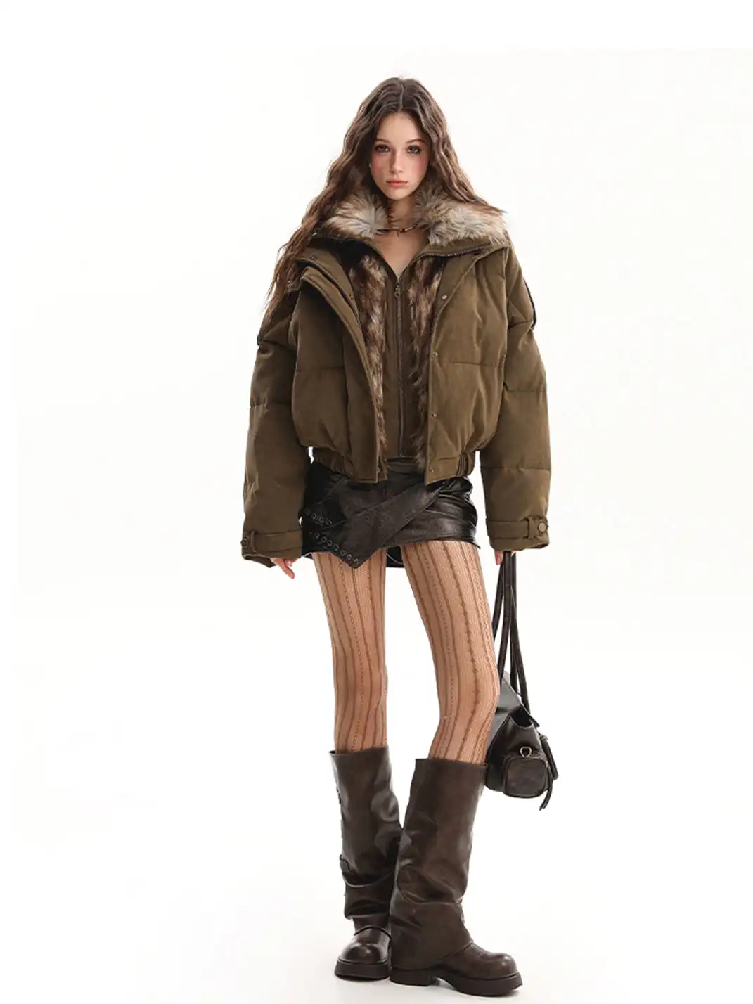 BIGGOLD | Faux Fur Collar Deconstructed Cargo Puffer Jacket