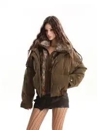 BIGGOLD | Faux Fur Collar Deconstructed Cargo Puffer Jacket