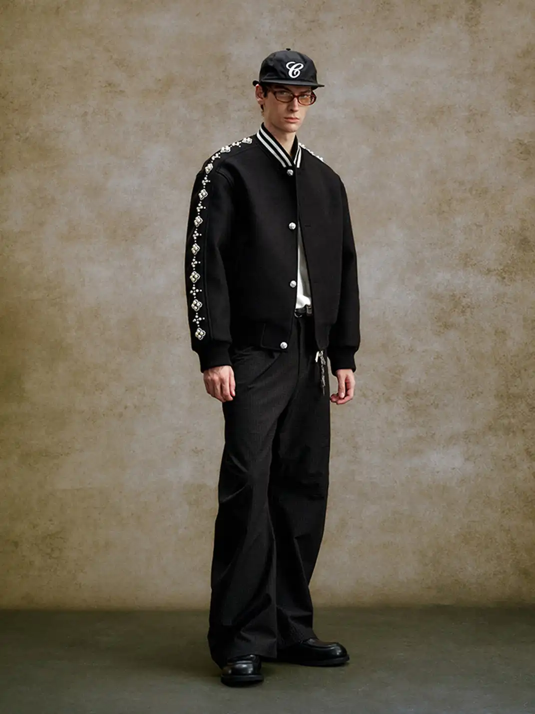 YADcrew丨Quilted Pearl Beaded Baseball Jacket