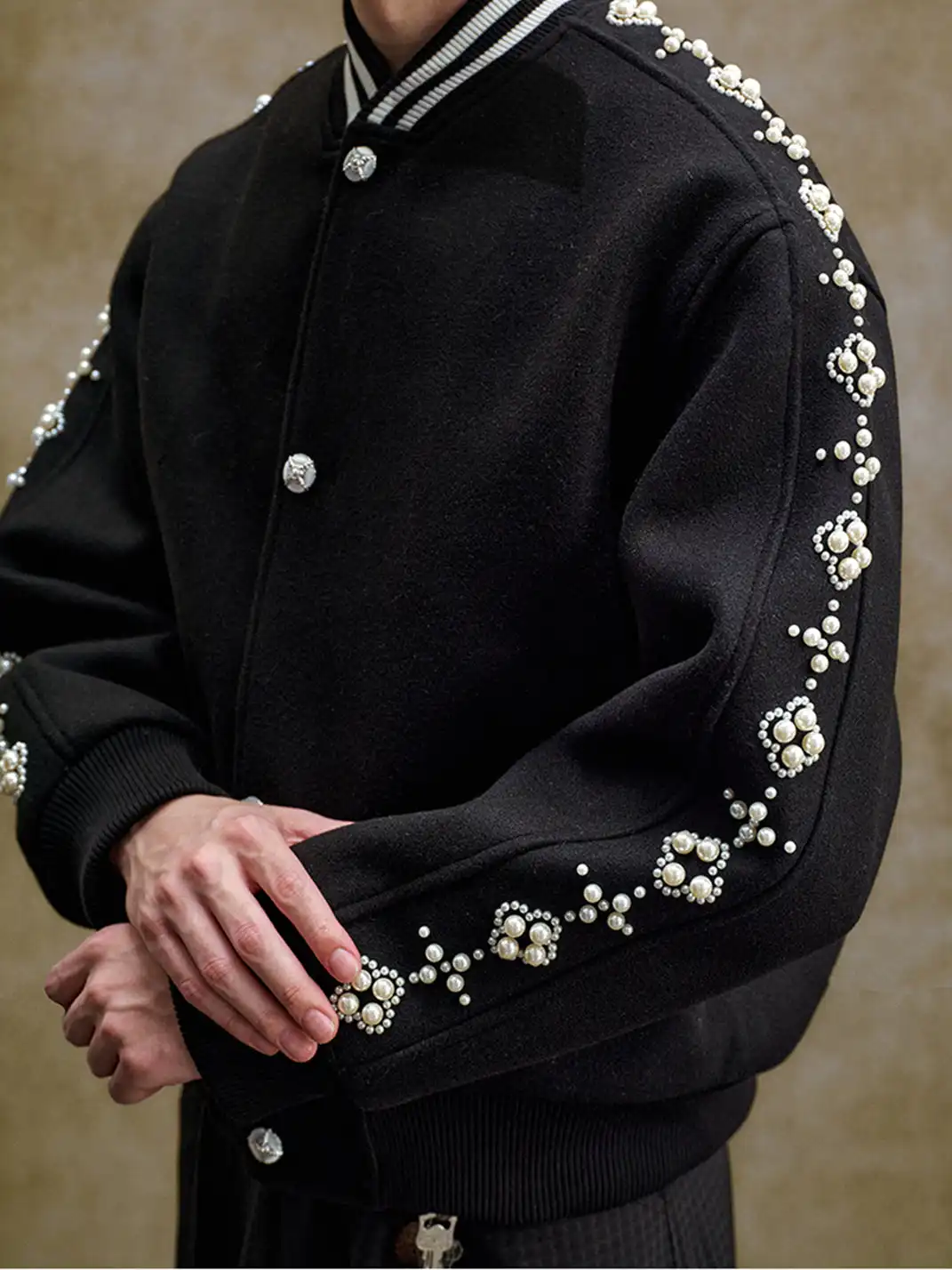 YADcrew丨Quilted Pearl Beaded Baseball Jacket