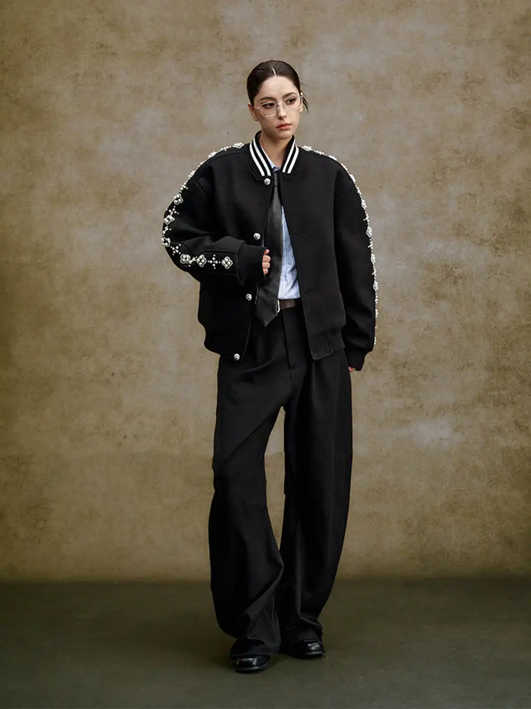 YADcrew丨Quilted Pearl Beaded Baseball Jacket