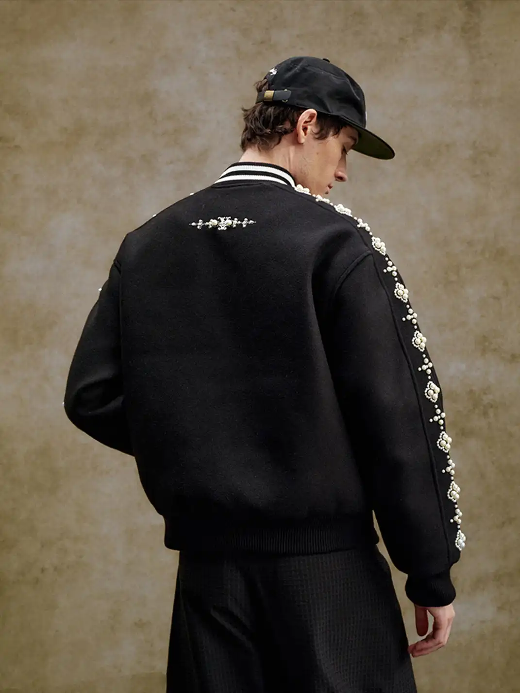 YADcrew丨Quilted Pearl Beaded Baseball Jacket