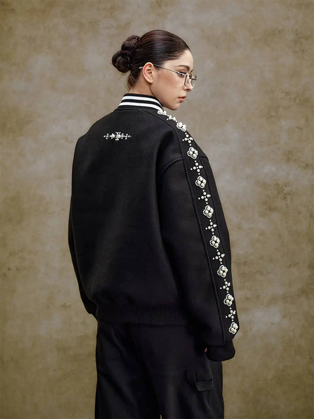 YADcrew丨Quilted Pearl Beaded Baseball Jacket