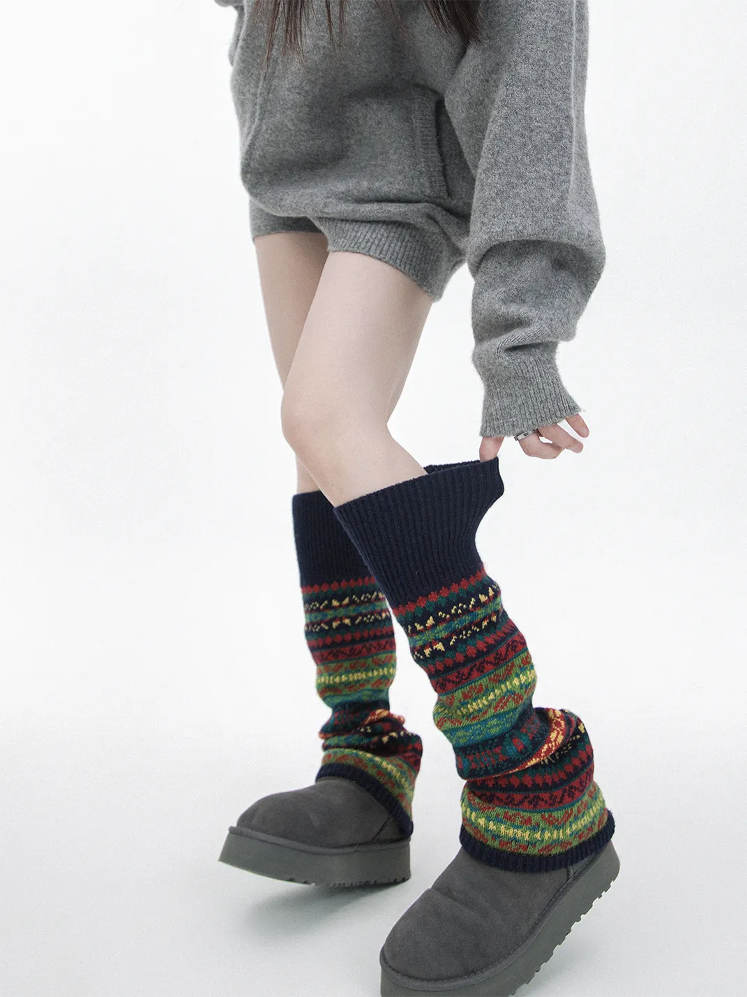 SS2L | Fair Isle Knit Wool Leg Warmers