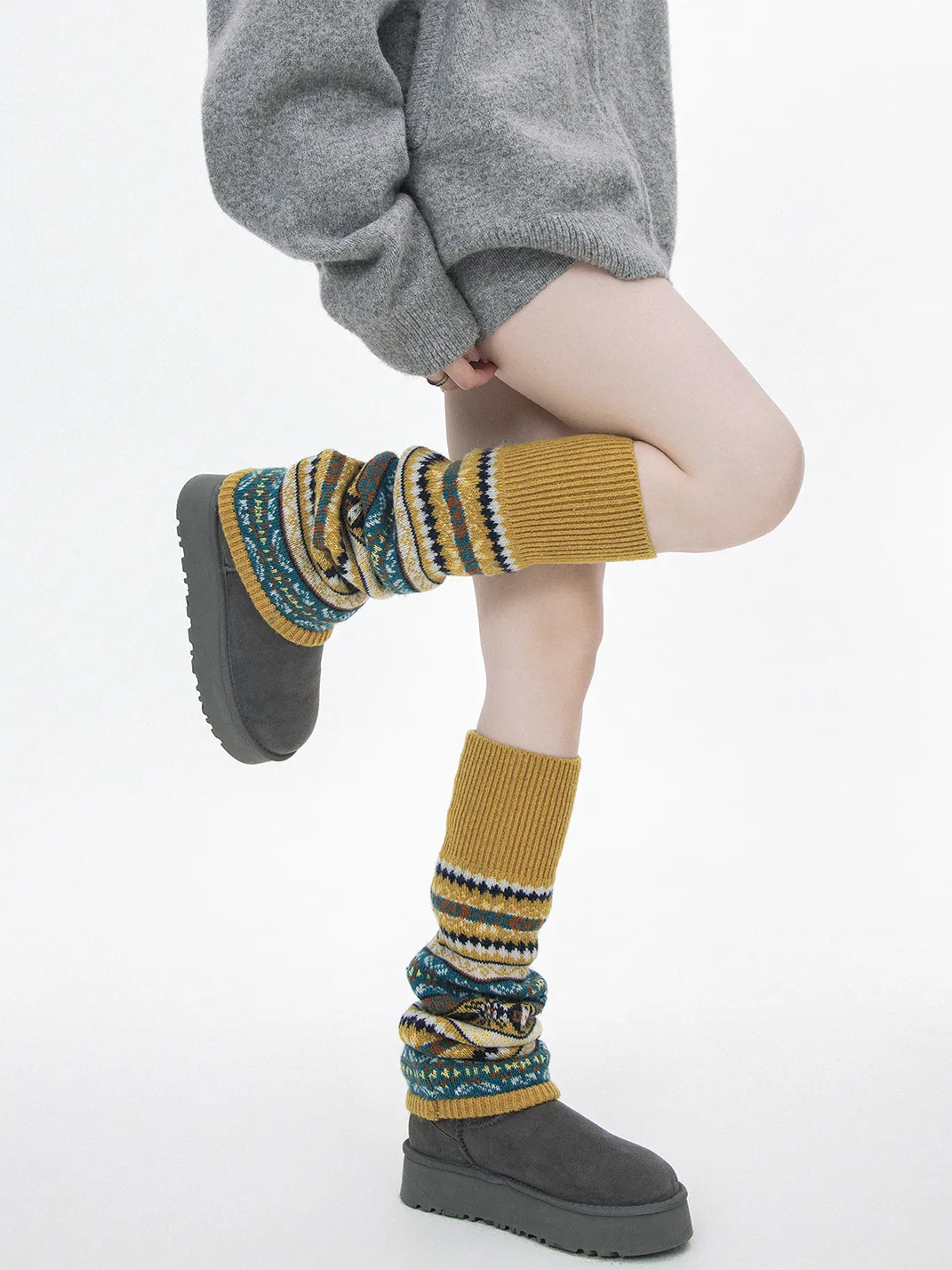 SS2L | Fair Isle Knit Wool Leg Warmers
