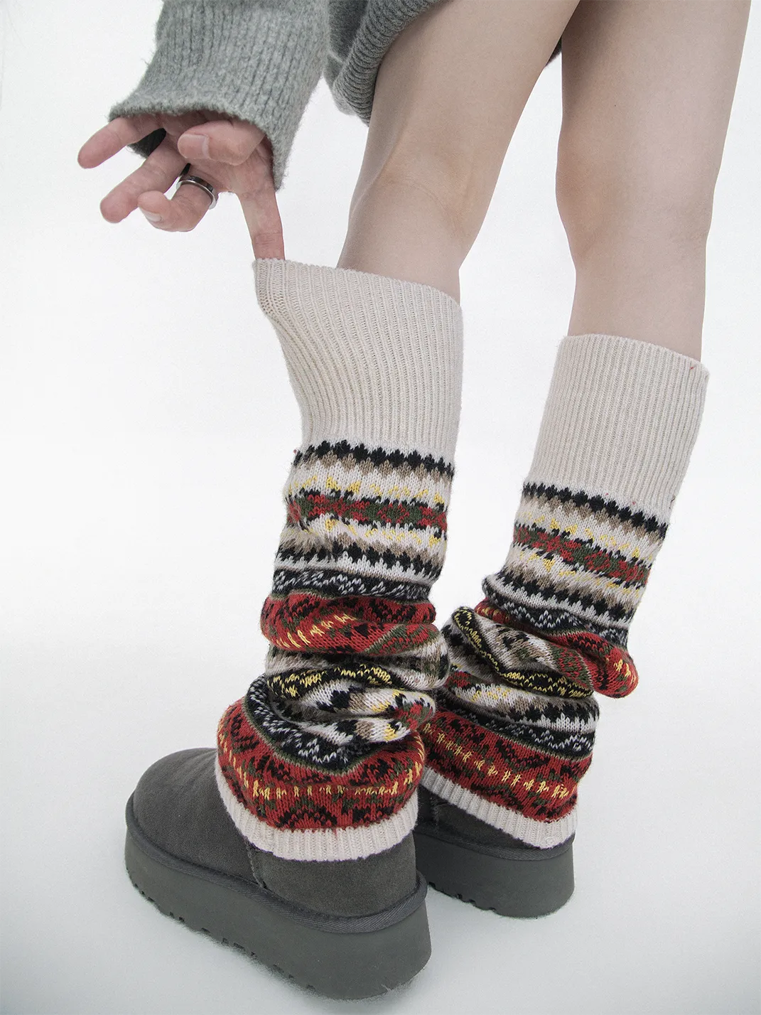 SS2L | Fair Isle Knit Wool Leg Warmers