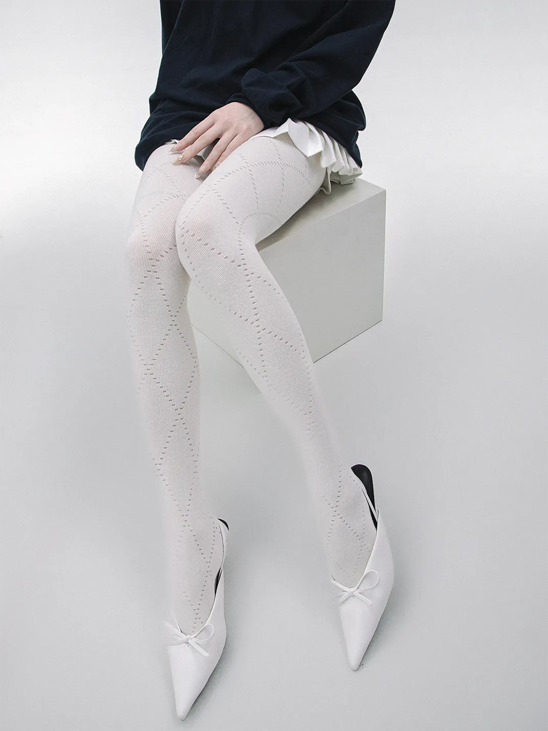 SS2L | Angora Diamond Knit Tights Slimming Cotton Pantyhose