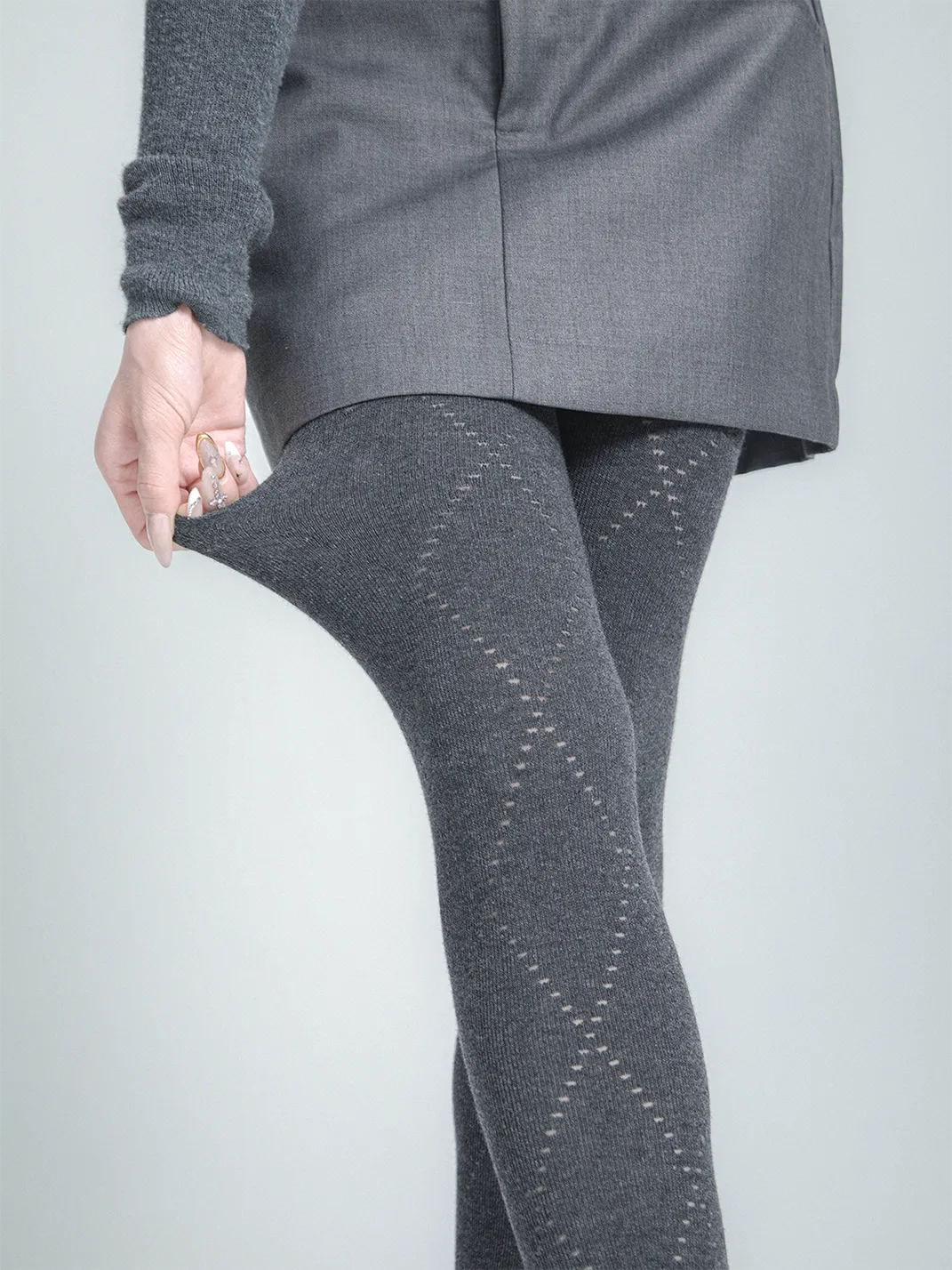 SS2L | Angora Diamond Knit Tights Slimming Cotton Pantyhose