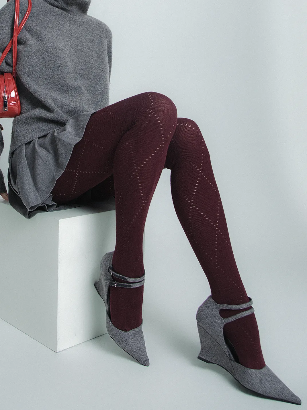 SS2L | Angora Diamond Knit Tights Slimming Cotton Pantyhose