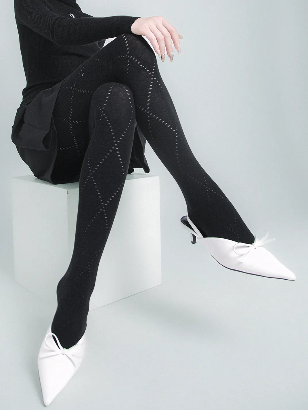 SS2L | Angora Diamond Knit Tights Slimming Cotton Pantyhose