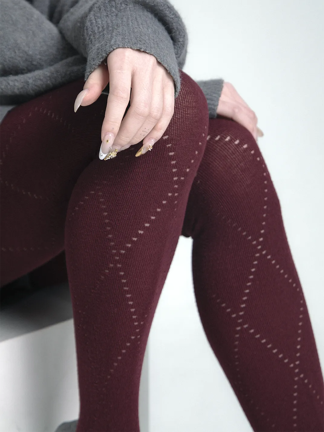 SS2L | Angora Diamond Knit Tights Slimming Cotton Pantyhose