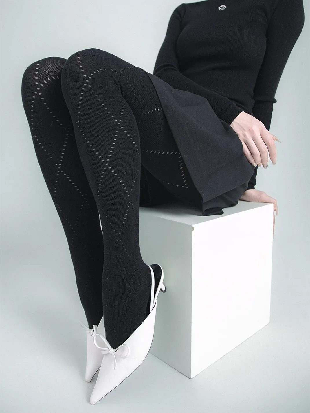 SS2L | Angora Diamond Knit Tights Slimming Cotton Pantyhose