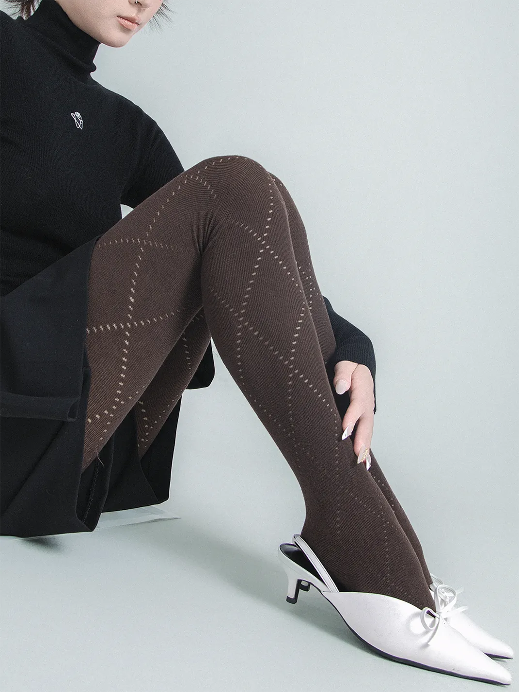 SS2L | Angora Diamond Knit Tights Slimming Cotton Pantyhose