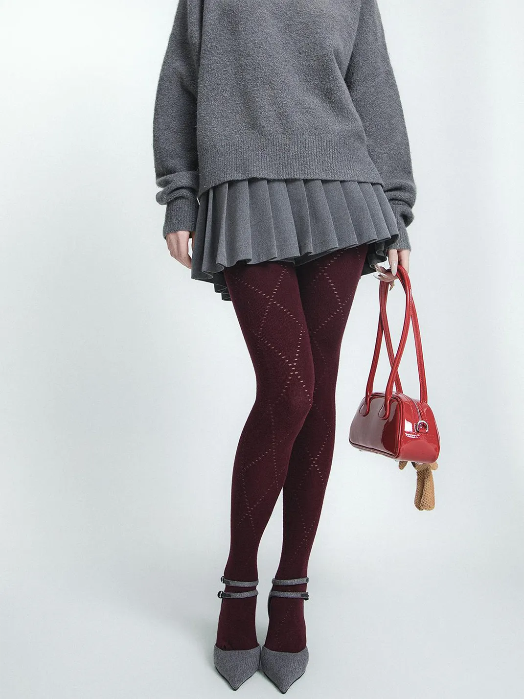 SS2L | Angora Diamond Knit Tights Slimming Cotton Pantyhose