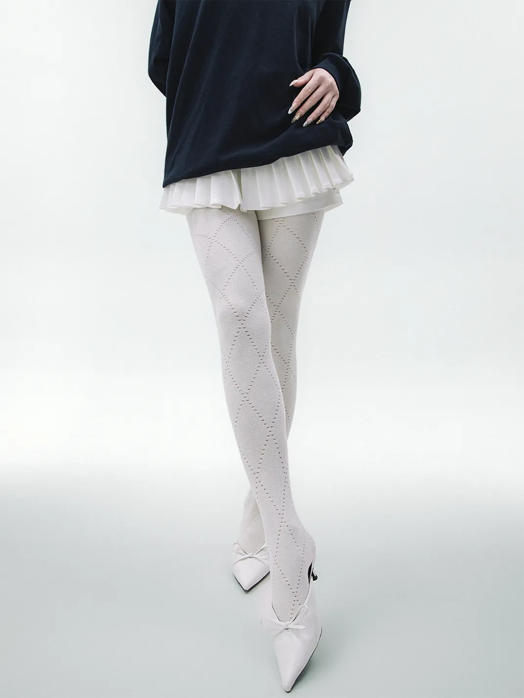 SS2L | Angora Diamond Knit Tights Slimming Cotton Pantyhose