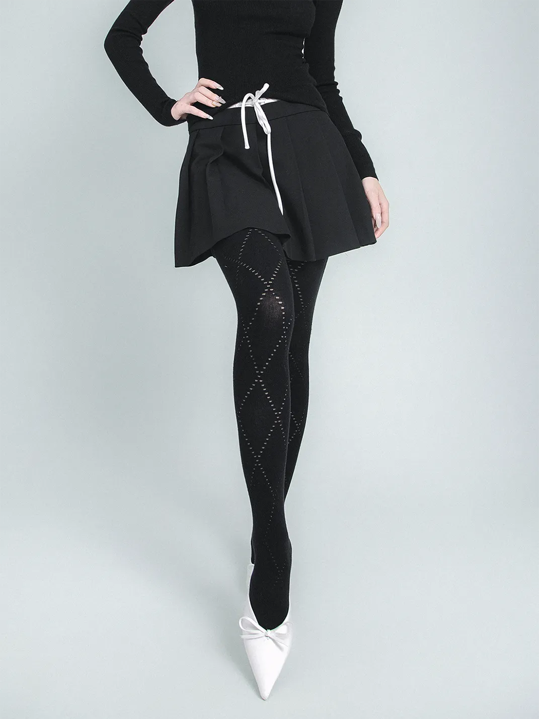 SS2L | Angora Diamond Knit Tights Slimming Cotton Pantyhose