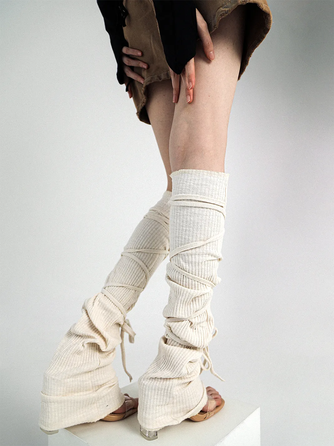 SS2L | Lace-Up Knit Flared Leg Warmers