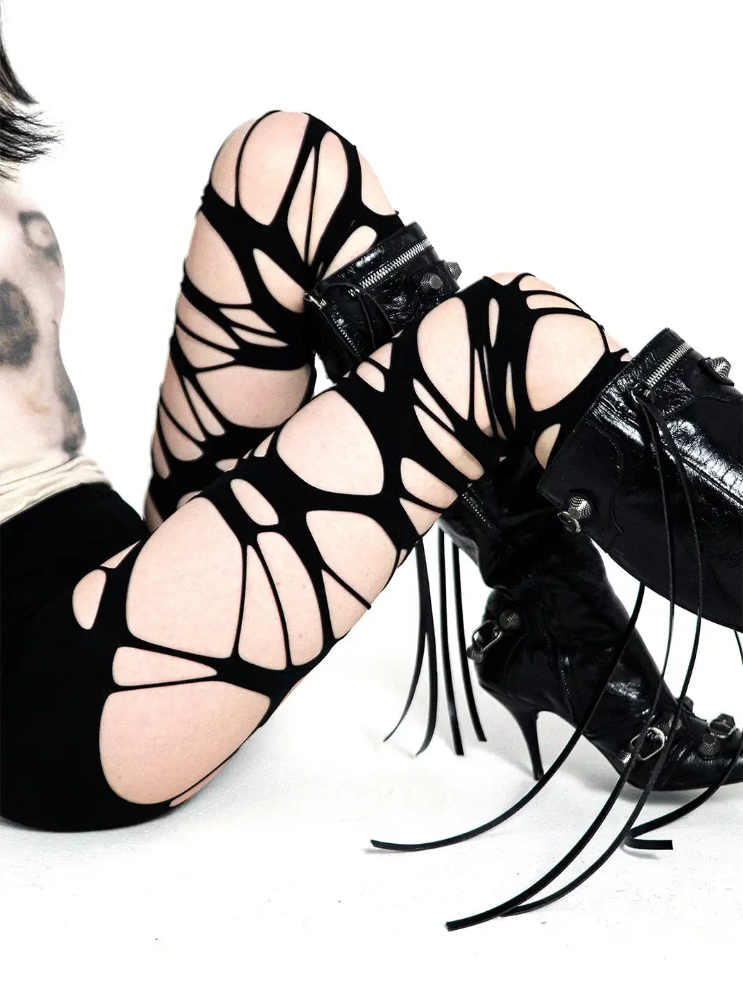 SS2L | Punk Goth Shredded Fishnet Y2K Pantyhose