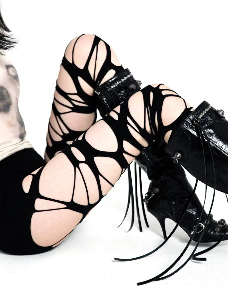SS2L | Punk Goth Shredded Fishnet Y2K Pantyhose - 4