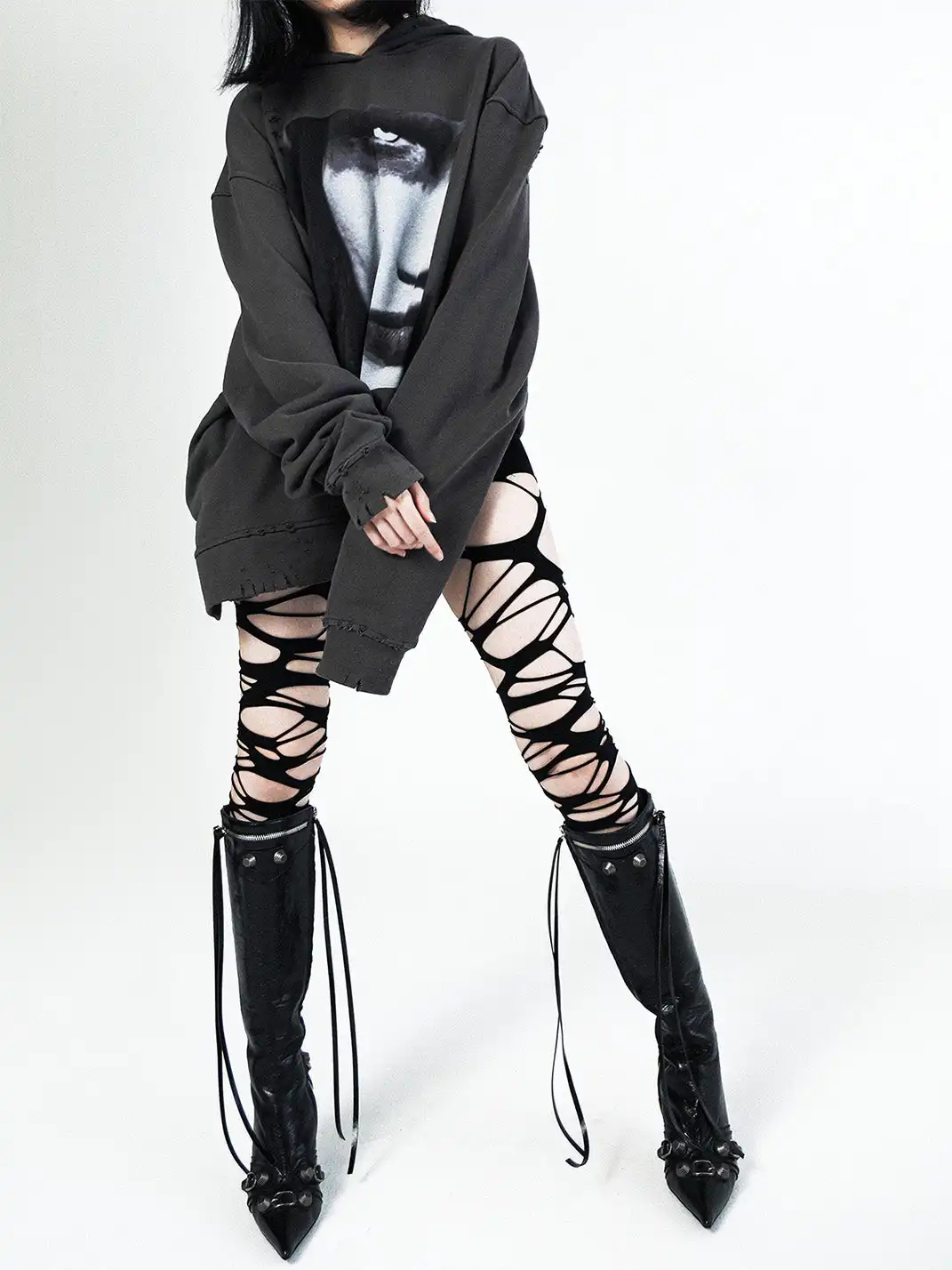 SS2L | Punk Goth Shredded Fishnet Y2K Pantyhose