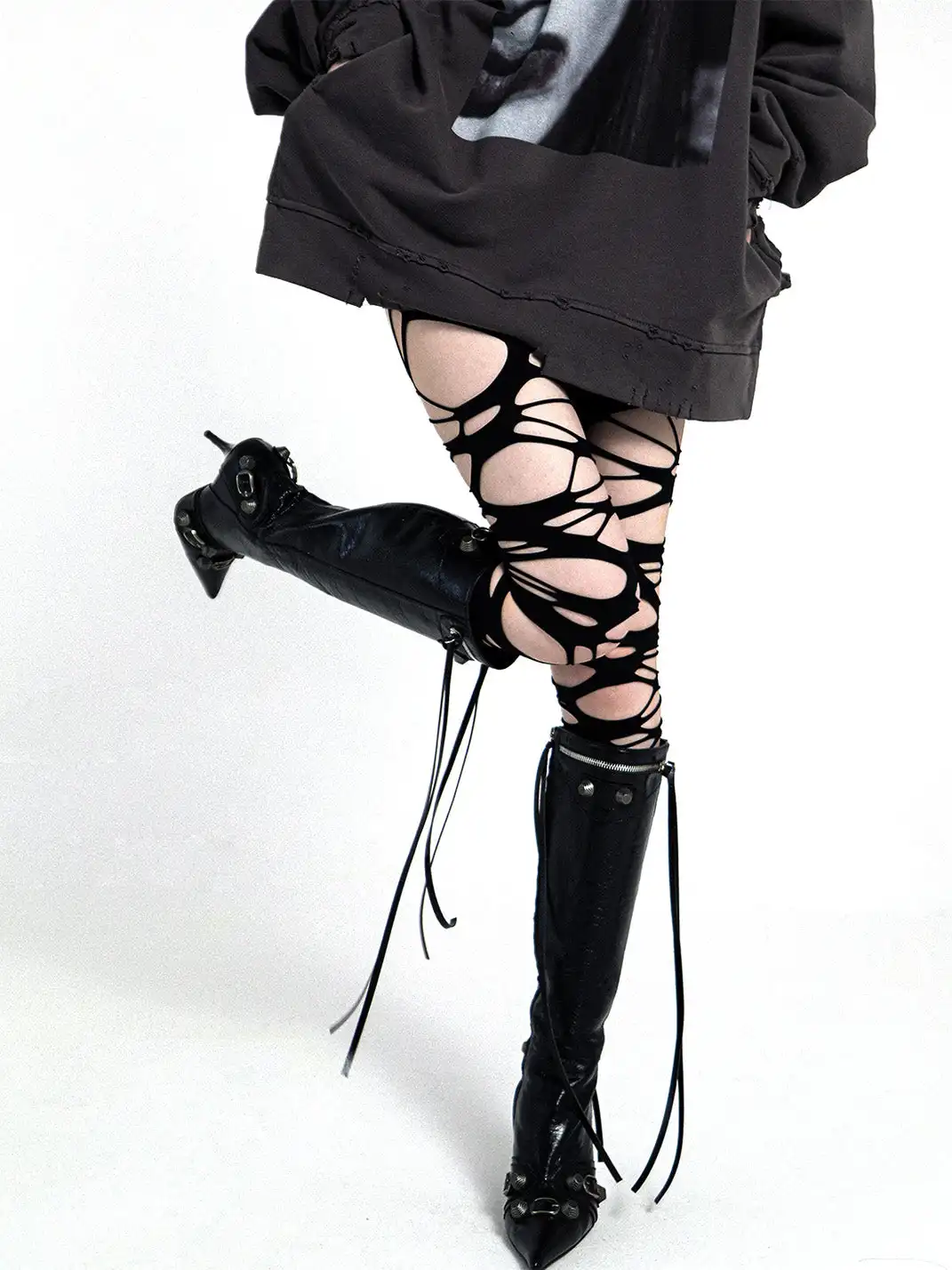 SS2L | Punk Goth Shredded Fishnet Y2K Pantyhose