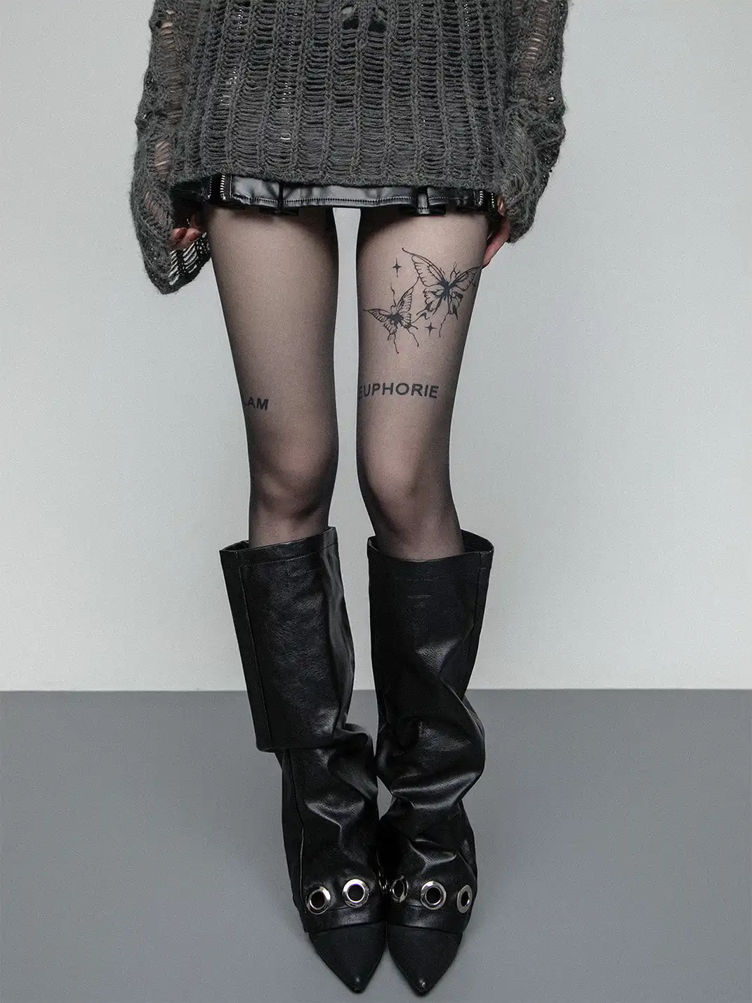 SS2L | Butterfly Print Lettering Sexy Sheer Pantyhose