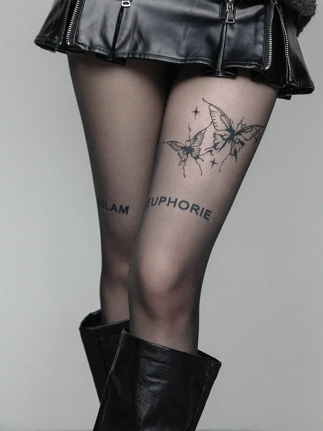 SS2L | Butterfly Print Lettering Sexy Sheer Pantyhose