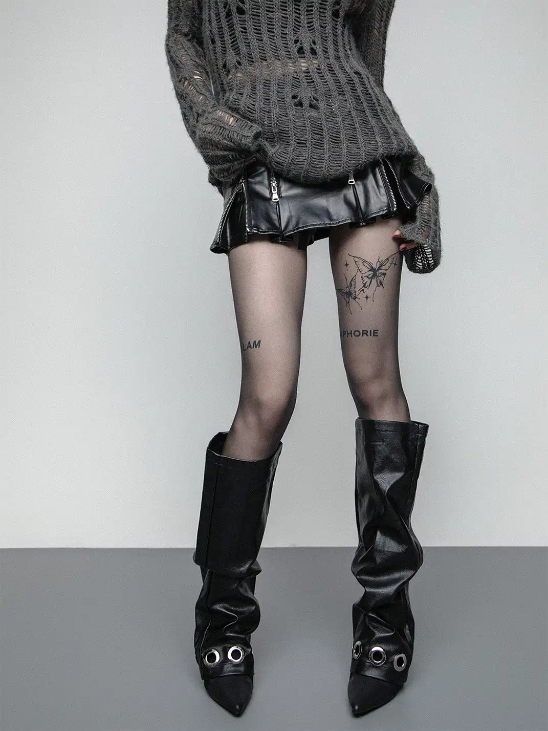 SS2L | Butterfly Print Lettering Sexy Sheer Pantyhose
