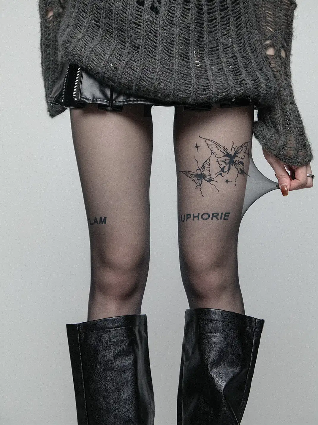 SS2L | Butterfly Print Lettering Sexy Sheer Pantyhose