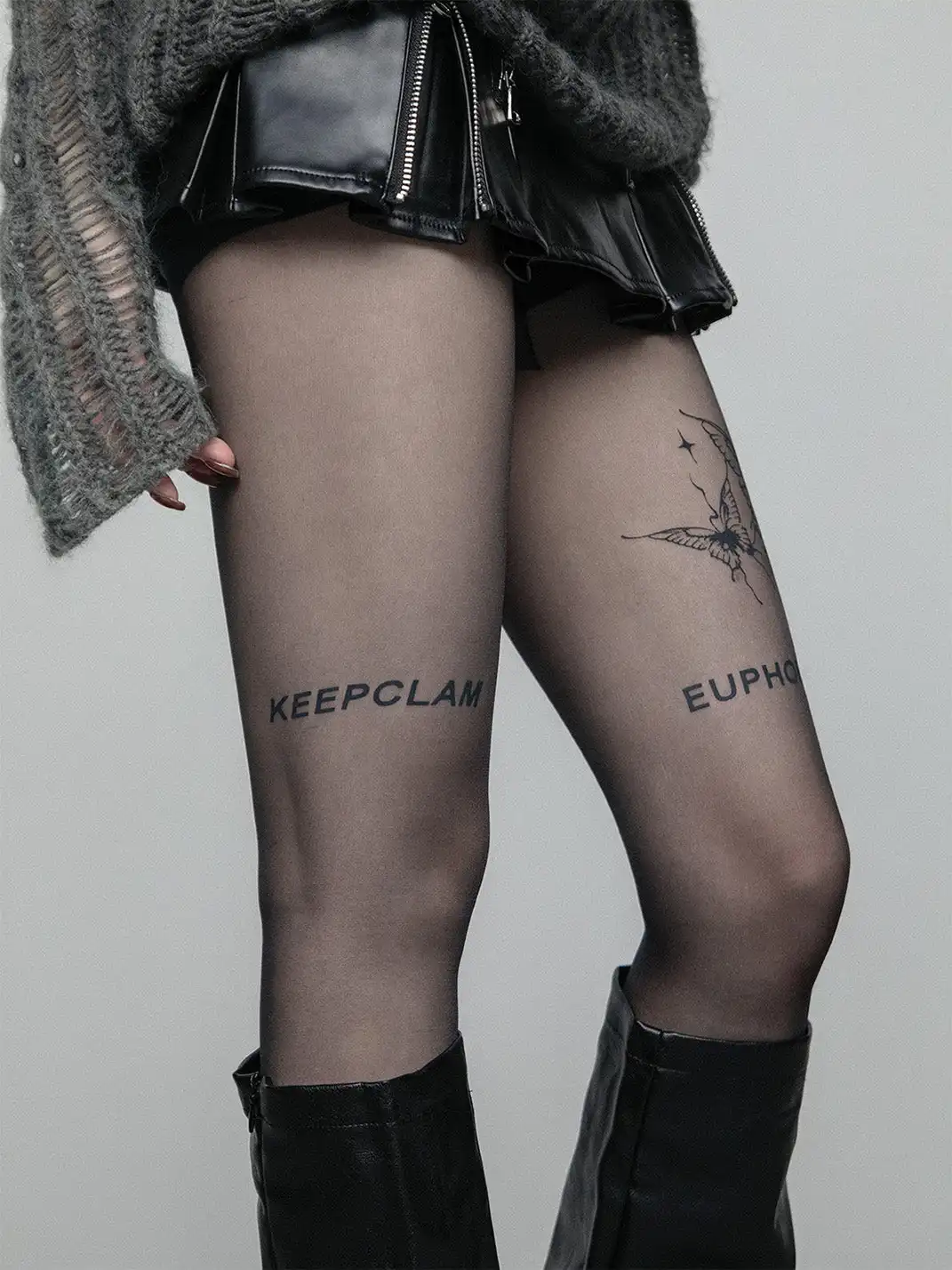 SS2L | Butterfly Print Lettering Sexy Sheer Pantyhose