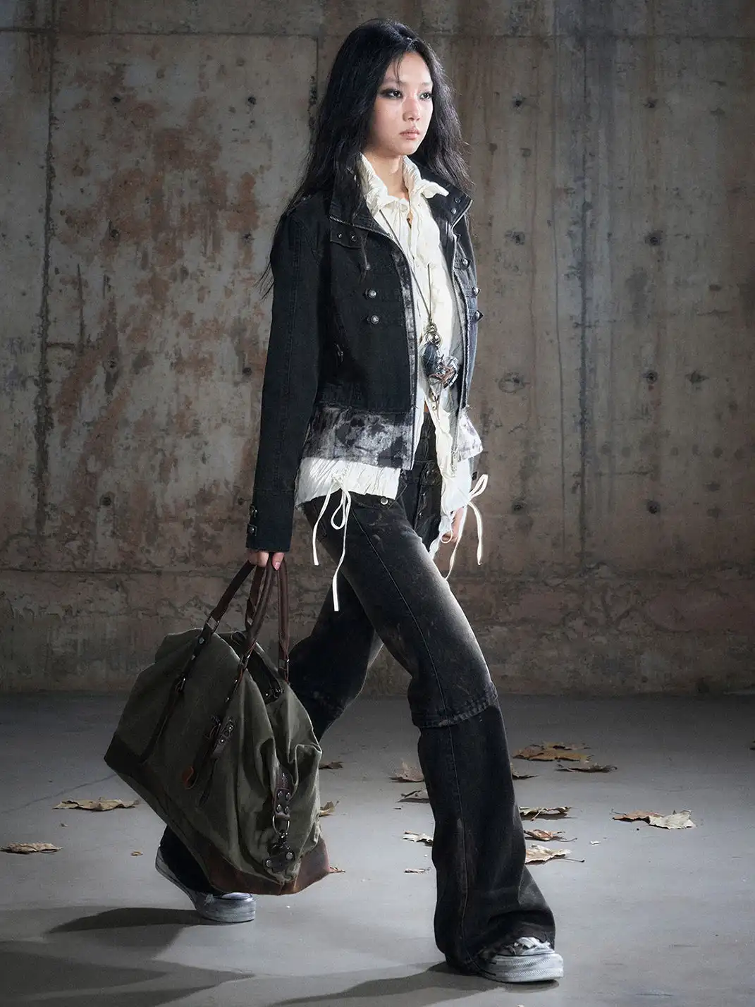 CestNous | Camo Patchwork Cropped Jacket with Zipper