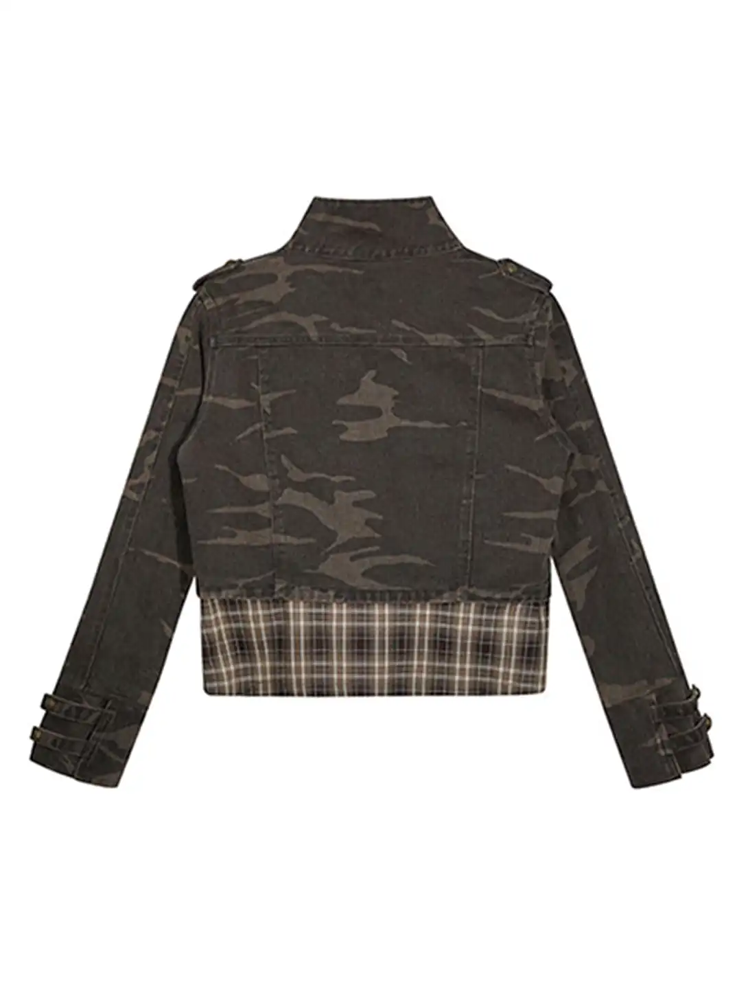 CestNous | Camo Patchwork Cropped Jacket with Zipper